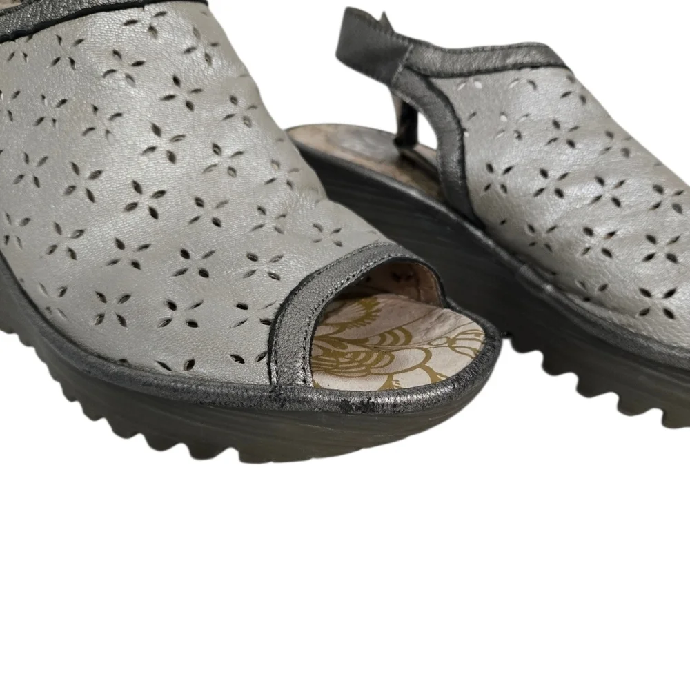 Fly London Ybei Silver Slingback Wedges
